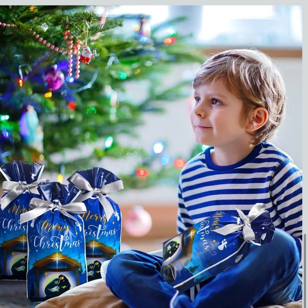 50 Christmas Nativity Gift Bags - Blue and White